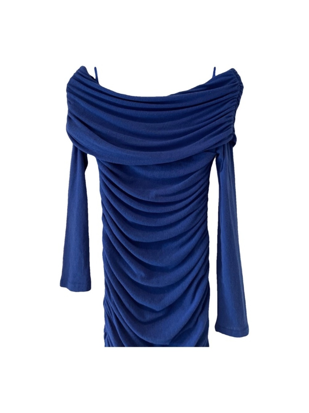 Off-Shoulder Ruched Mini Dress in Royal Blue